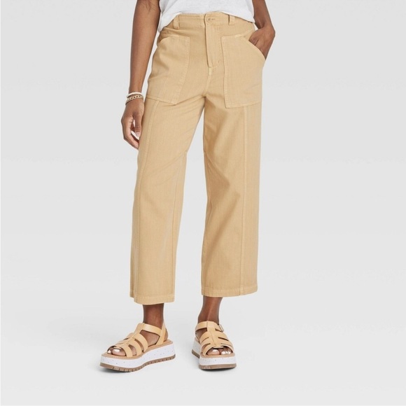 Universal Thread Cropped High Rise Casual Utility Pants Straight Leg in Yellow - Picture 1 of 7